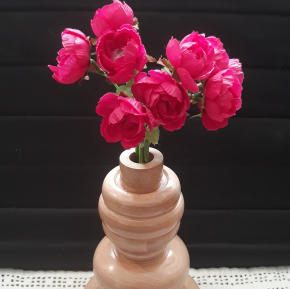 Vintage Mid-Century Maple Hand Turned Wooden Candle Holder - Picture 2 of 11